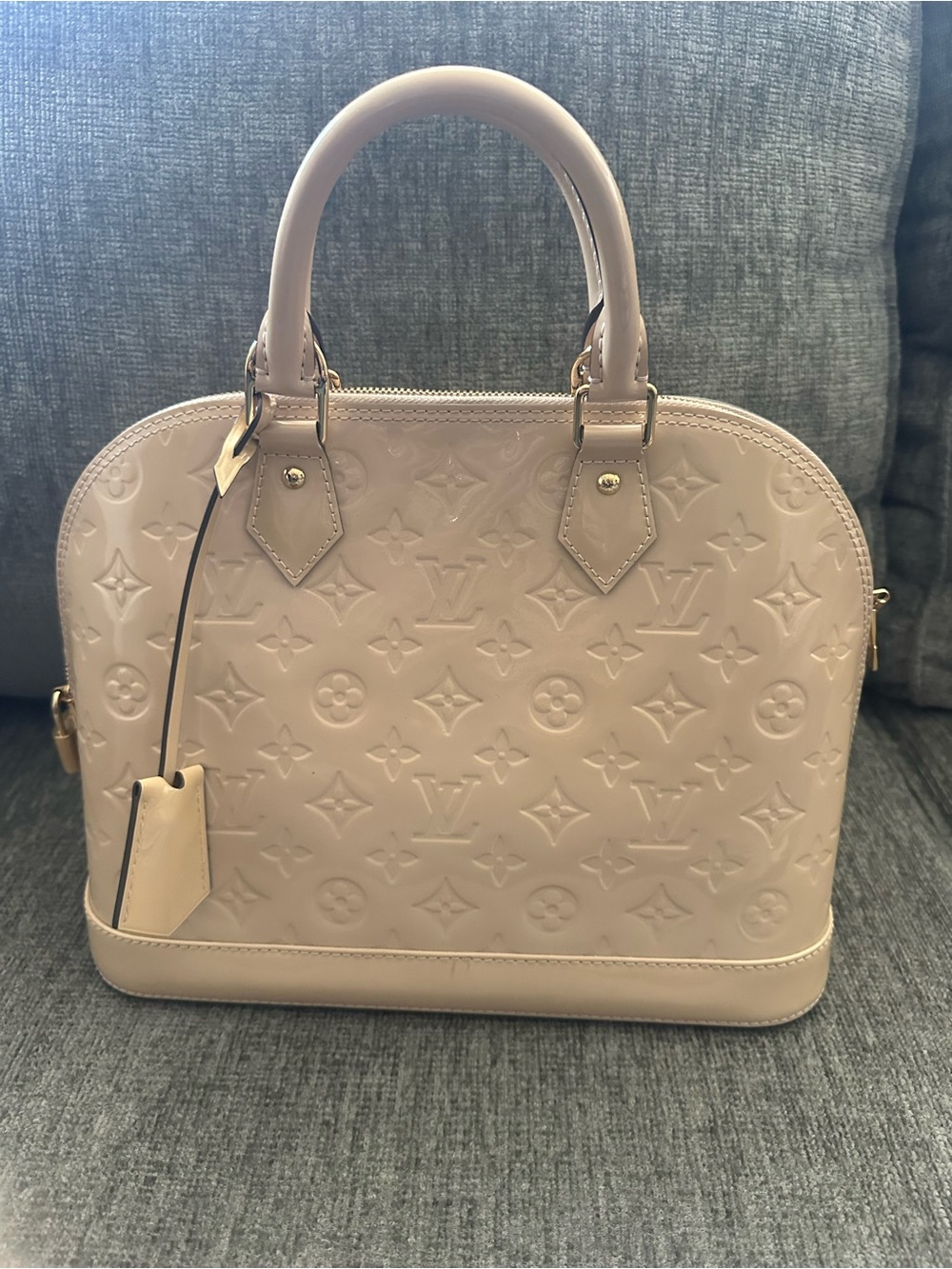 Louis Vuitton  Cream Alma BB Vernis Satchel